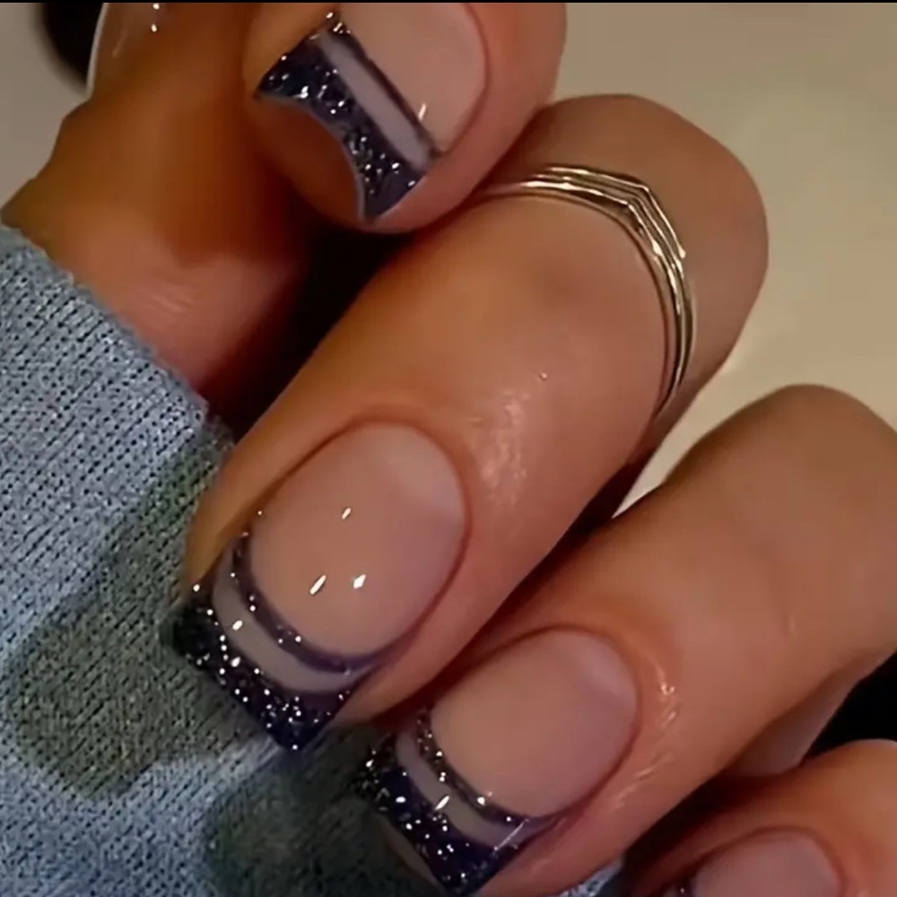 Black Sparkle French Tip Press On Nails